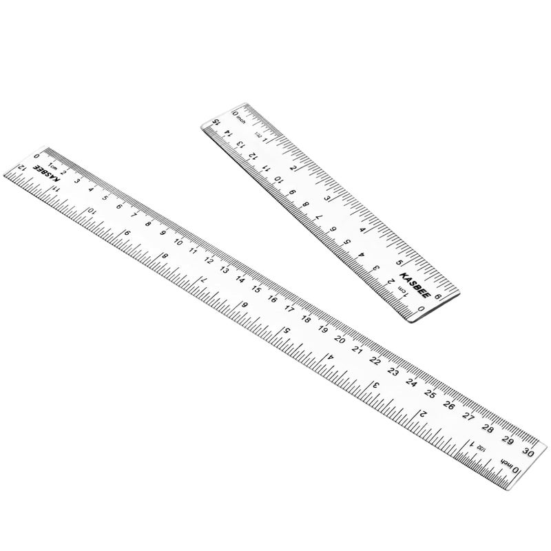 KASBEE Plastic Rulers, 6 Inch Ruler, 12 Inch Ruler, Clear Ruler with Centimeters and Inches, Straight Plastic Ruler Set for Students School and Office - Image 1